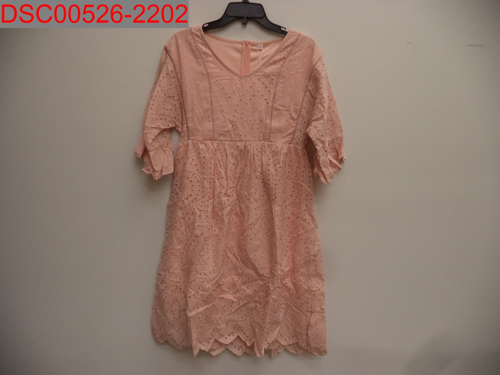 Petal Lush Women’s Blush 3/4 Length Bell Sleeve Gathered Waist Dress, S 1314236