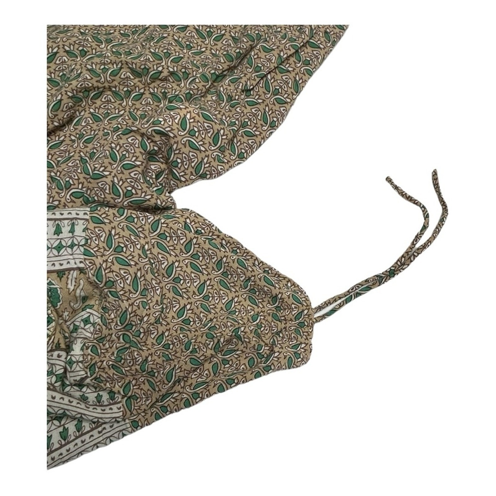 Faithfull The Brand Tunic Dress Bird Print Boho Green Tan XS