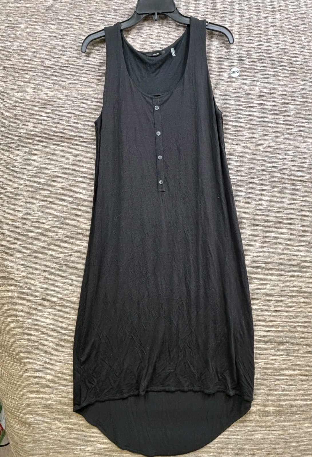 Tahari Knit High Low Casual Sundress Womens M Black Henley Stretch Sleeveless