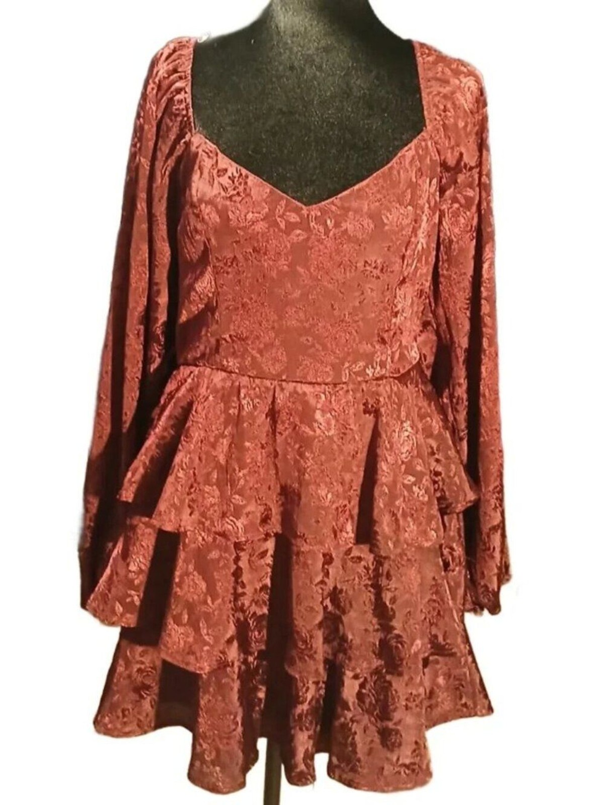 TRIXXI Jacquard Layered Skirt Long Sleeve Mini Dress