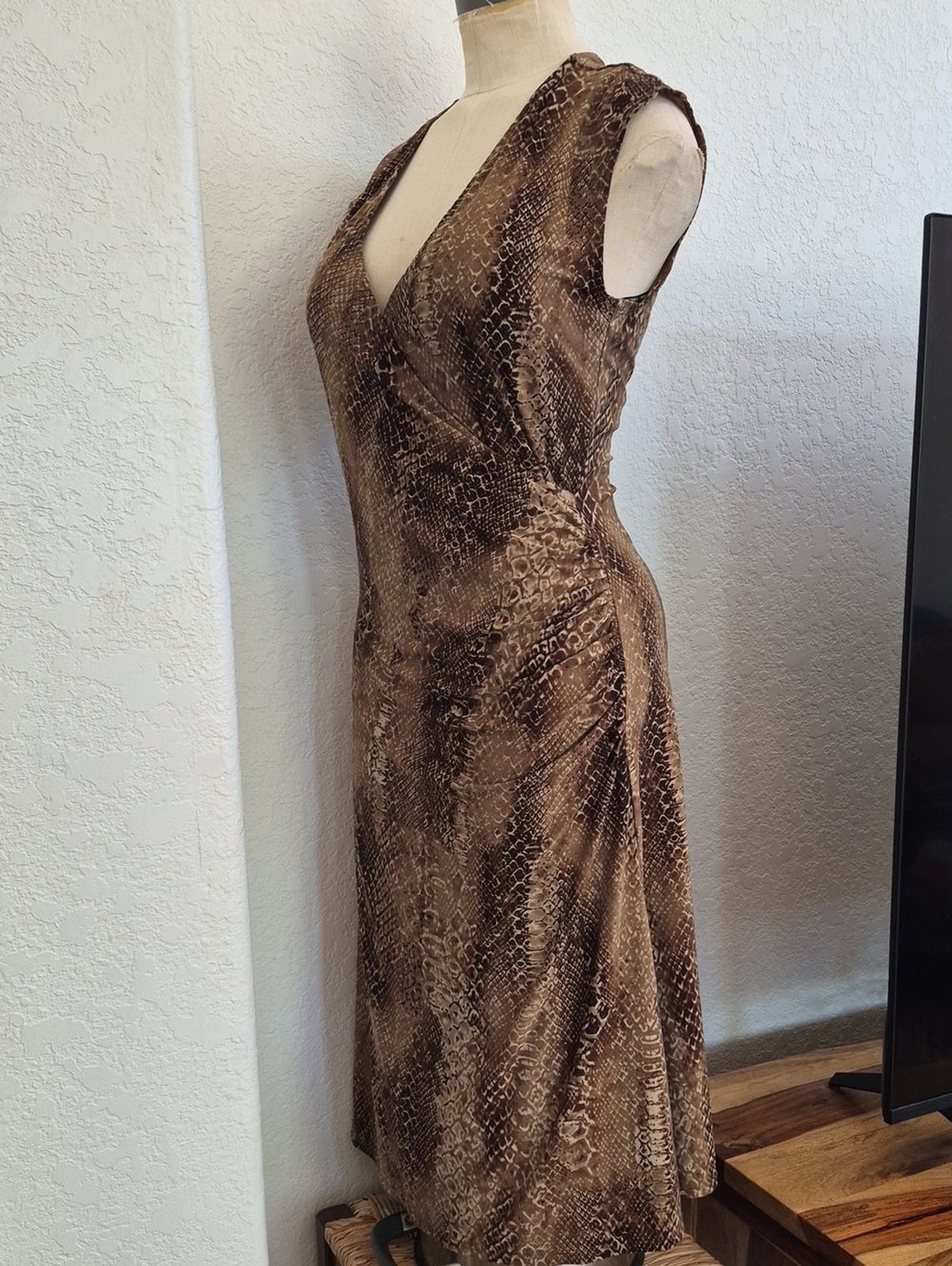 Lauren Ralph Lauren Wrap Top, Side Gathered, Snake Print, Stretch Dress Sz Large