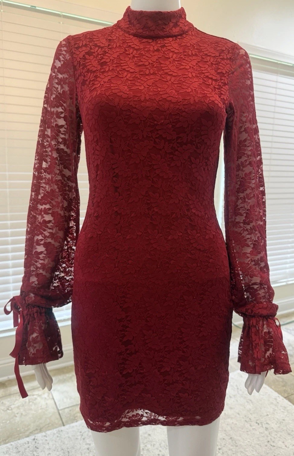 Lovers + Friends Talia Floral Lace Overlay Fitted Mini Dress in Ruby Red Sizes