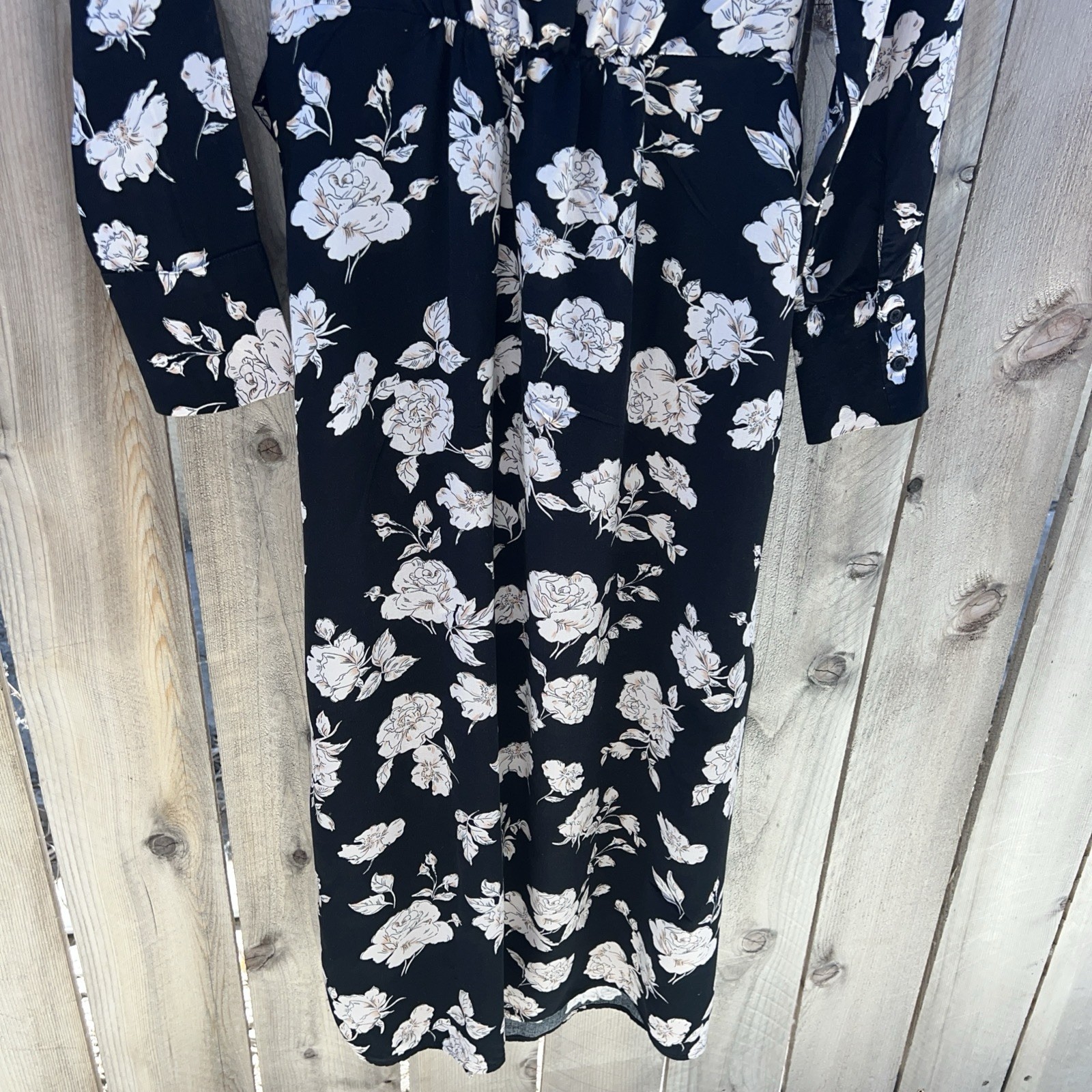 Mango MNG BLACK FLORAL VISCOSE SHIRT DRESS BUTTON DOWN XS/2