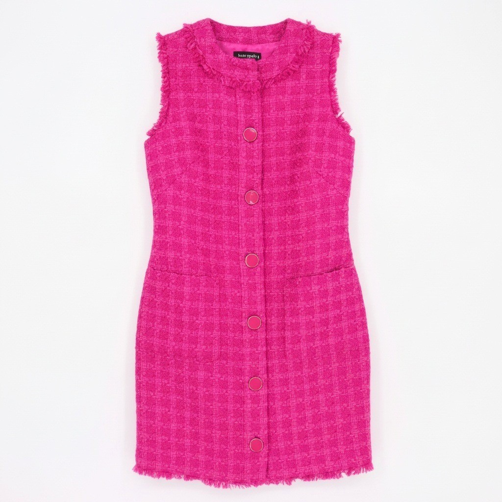 Kate Spade Women’s New York Cadillac Tweed Mini Dress Size 00 Pink Fringe Chic