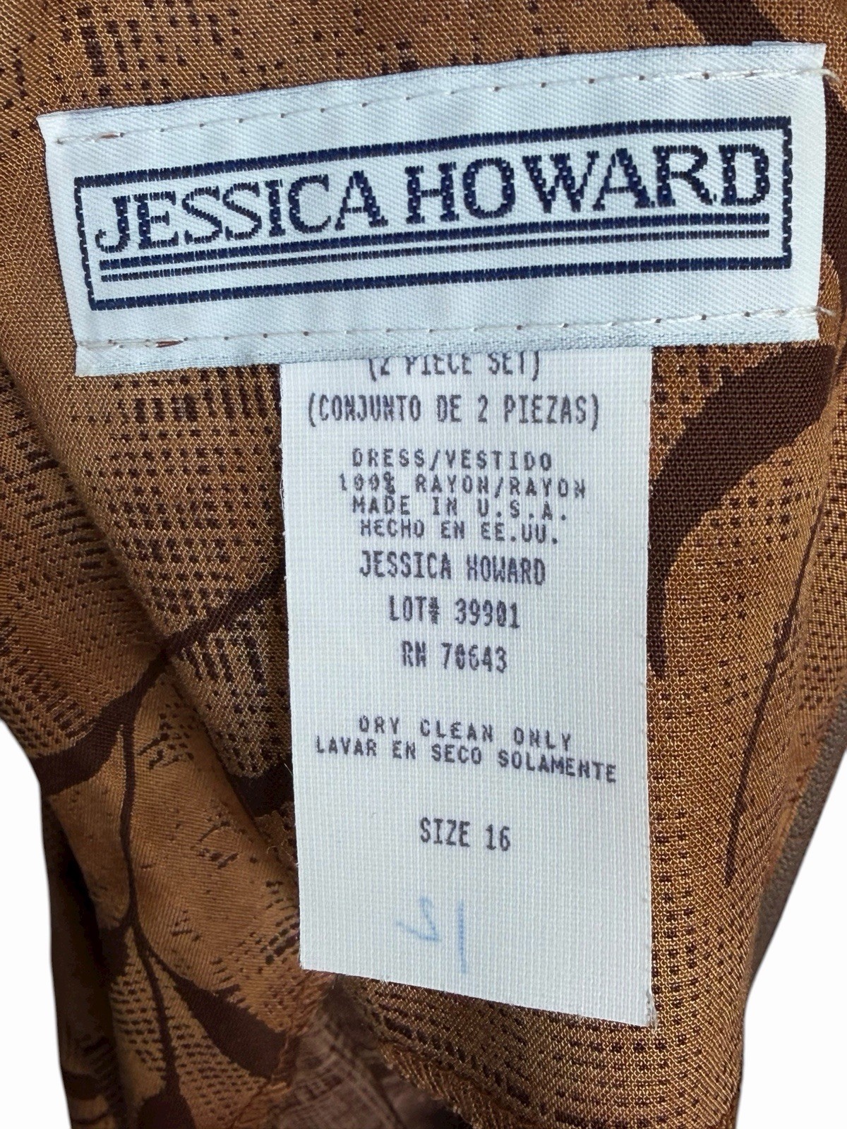 Vintage Jessica Howard Earthy Brown 2 Pc Dress Set Knit Jacket Boho Cottagecore