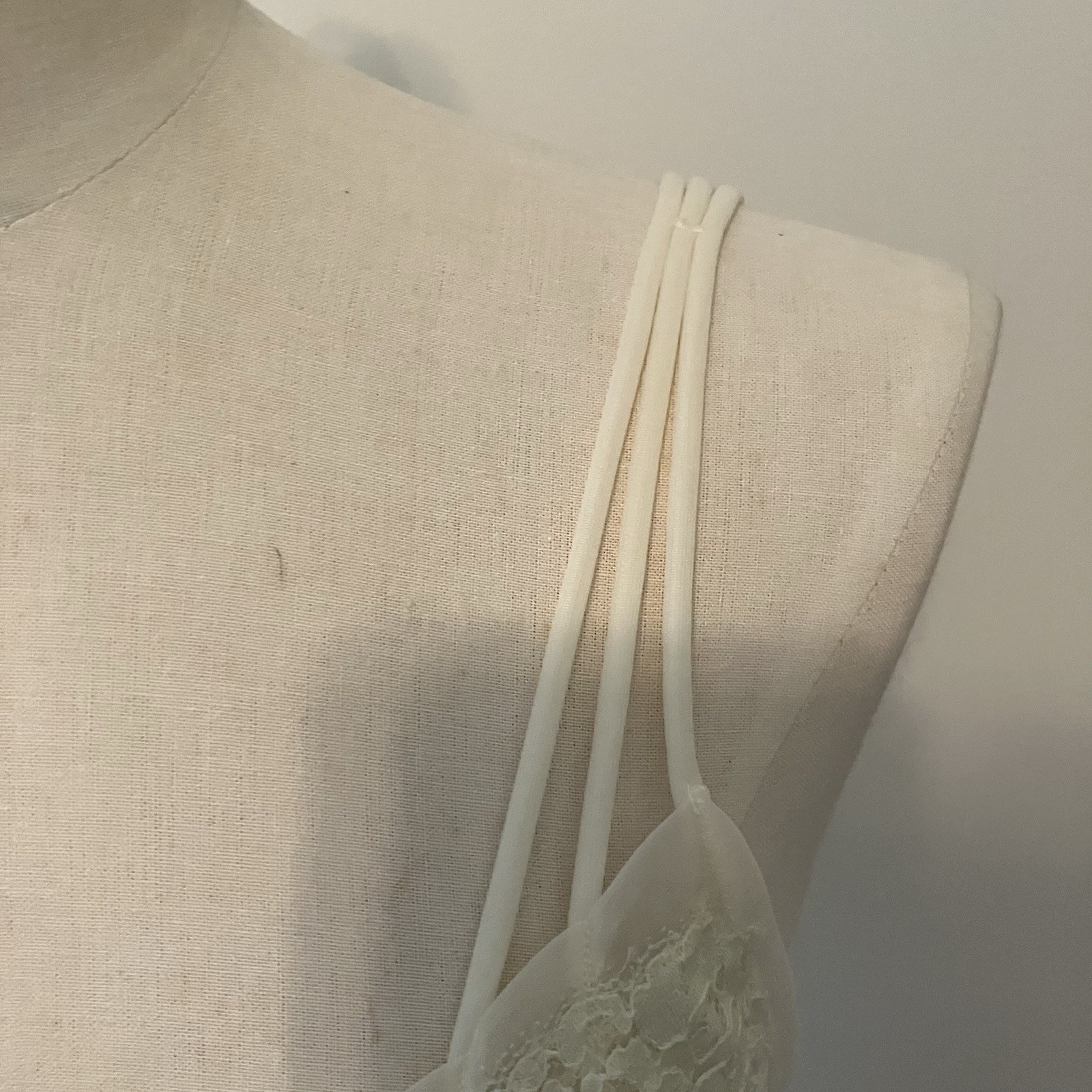 VTG Nylon Slip Dress Lace Basque Waist Chemise Maxi Coquette Ivory Regency Sz 32