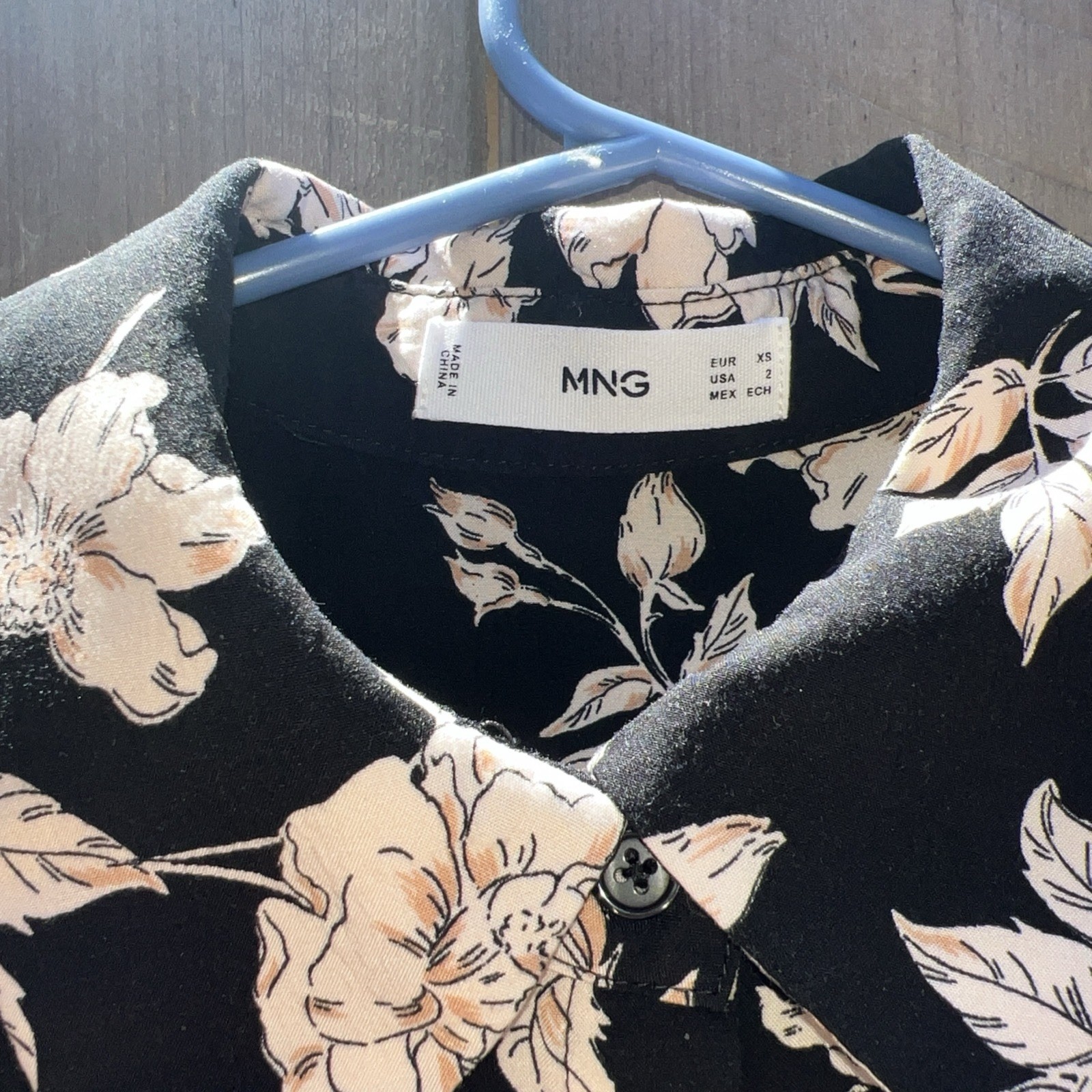 Mango MNG BLACK FLORAL VISCOSE SHIRT DRESS BUTTON DOWN XS/2