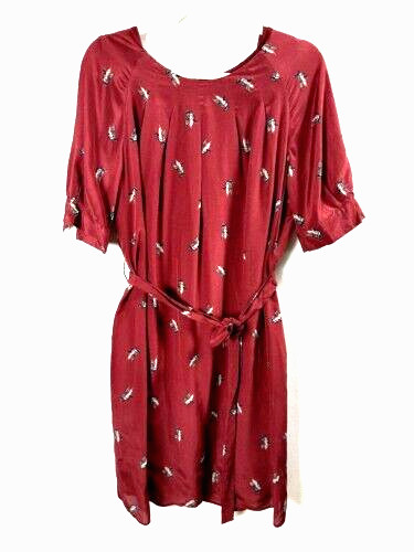 NW3 Hobbs Mr Duck Dress burgundy red belted tea dress 100% silk Size 10 vgc