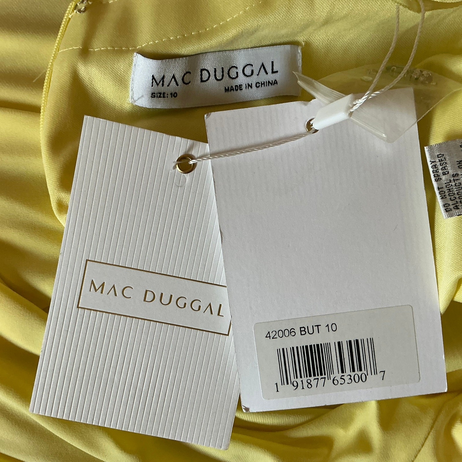 Mac Duggal 42006 Yellow Evening Gown Backless Floral Beaded A-Line Dress Size 10