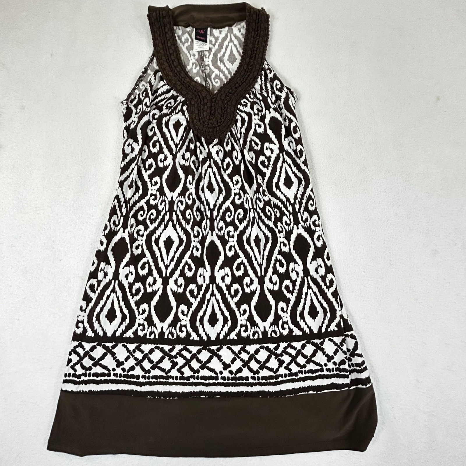 Wrapper Women’s Brown White Ikat Print V Neck Sleeveless Dress Size Small