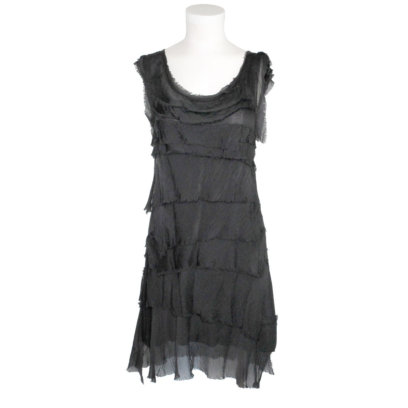 Italian Black Silk Tiered Ruffle Dress OS Boho Fairy Goth Festival Beach Grunge