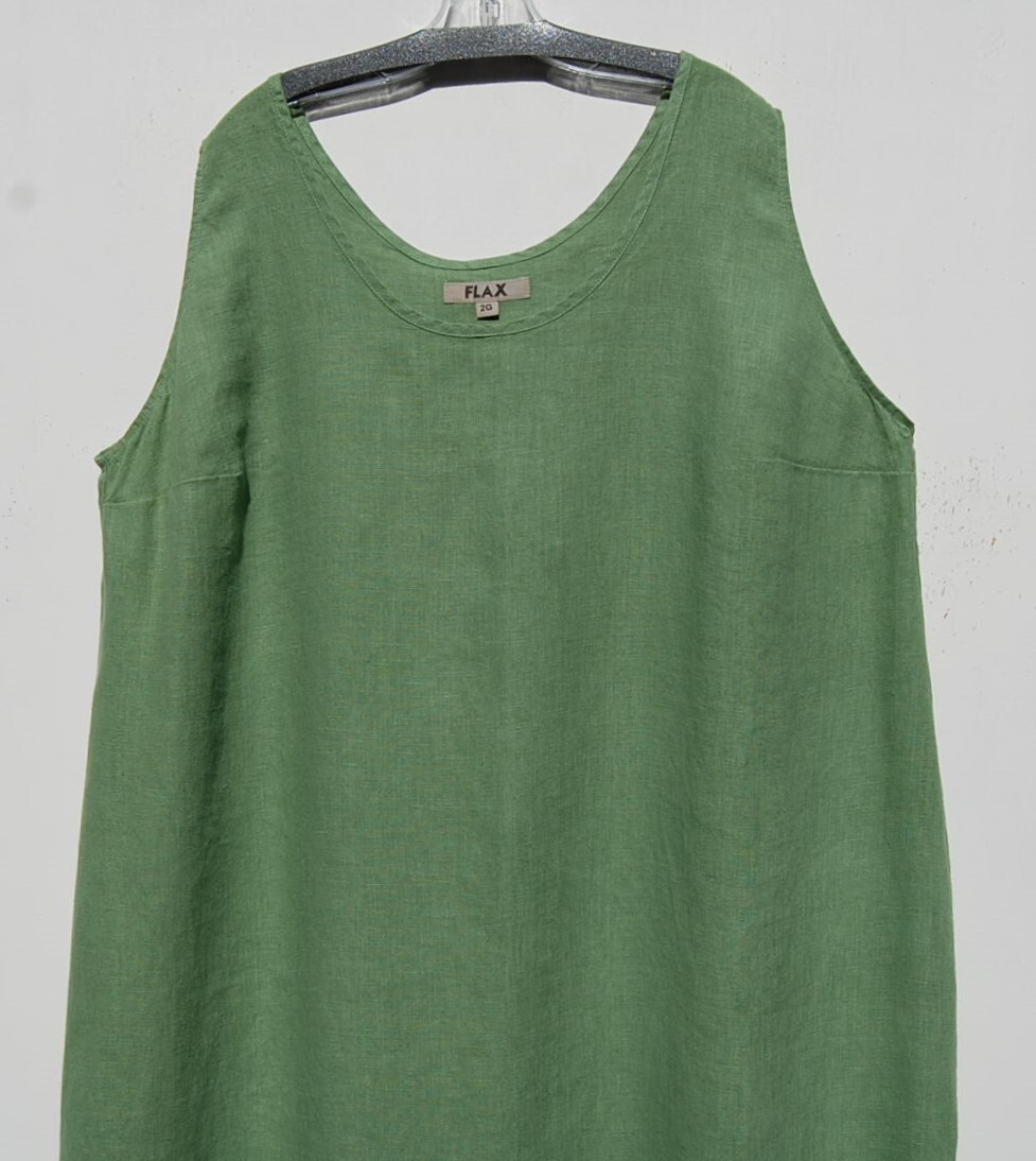 NEW FLAX WATERCRESS Medium Weight Linen Scoop Neck Sleeveless SLIPSTER Dress 1X
