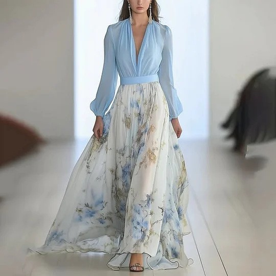 STREETWEAR BOHO Floral Maxi Dress Polyester Long Puff Sleeve WOMEN PARTY S-3XL