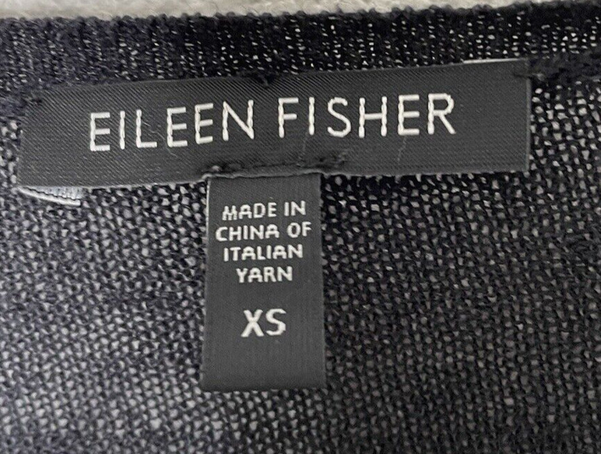 EILEEN FISHER Dress XS Fine Gauge Linen Silk Tunic Elbow Sleeve Pullover Black