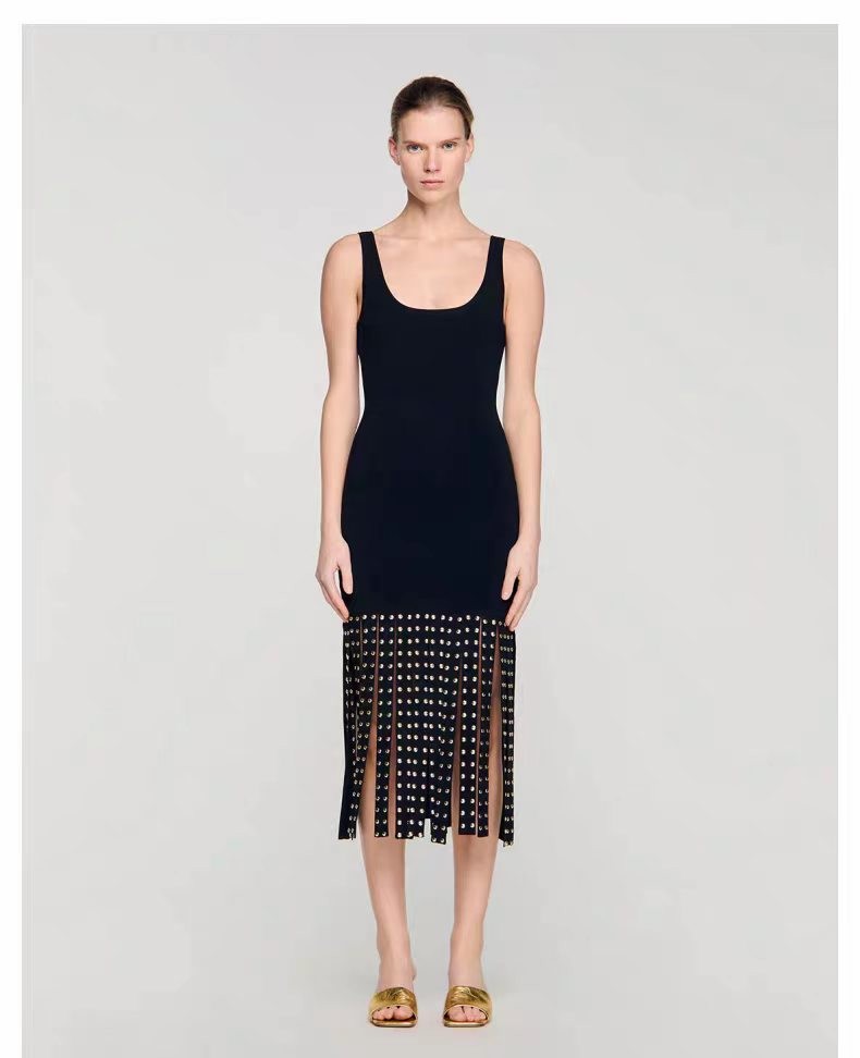 Sandro Women’s black Beading beads Tassel Knitted Strapless Dresses