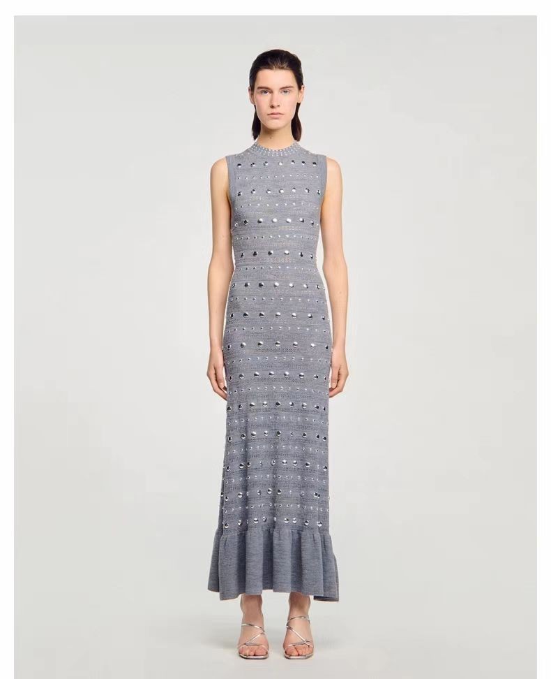 Sandro Women’s Hot drill Round neck Sleeveless knitting Fishtail Dresses