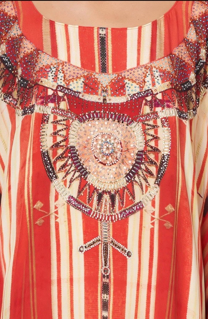 CAMILLA Arrows of the Loom Silk Kaftan Maxi Dress Round Neck Vintage One Size