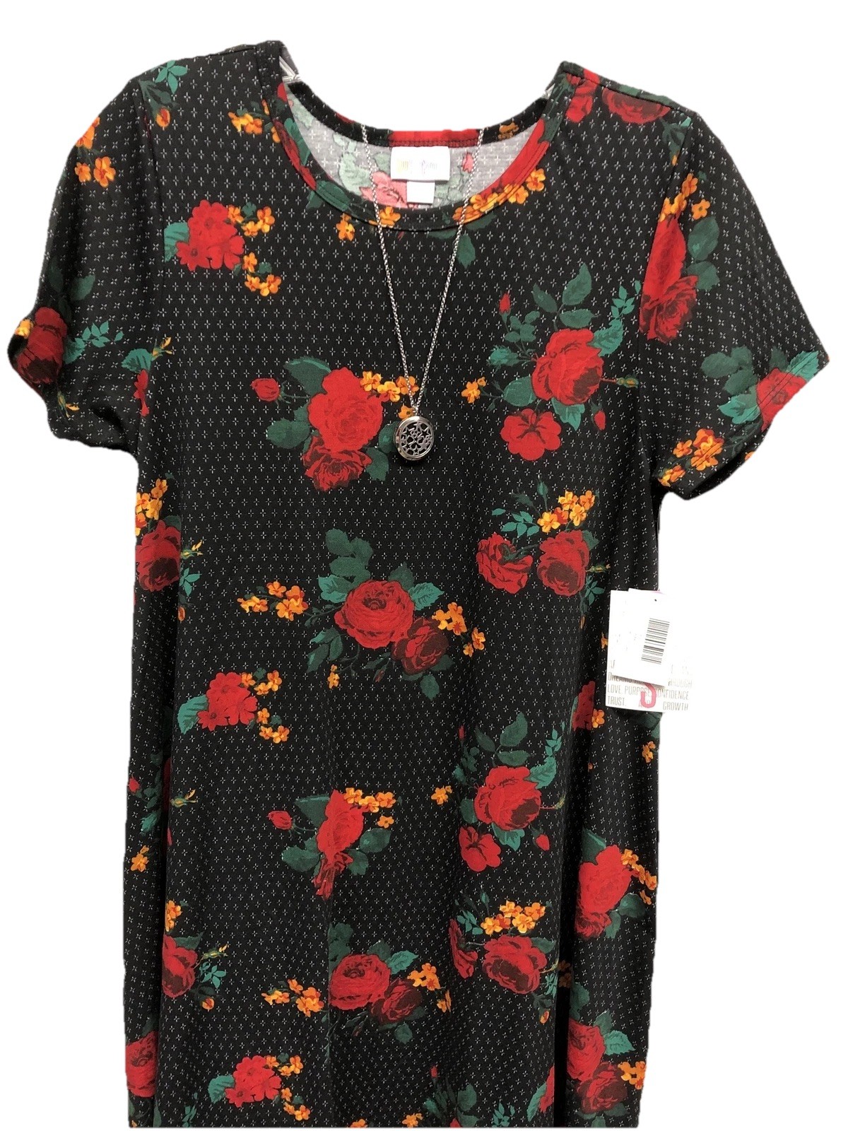 NWT Stunning LuLaRoe Small Black Red Green Orange Floral Carly Swing Dress