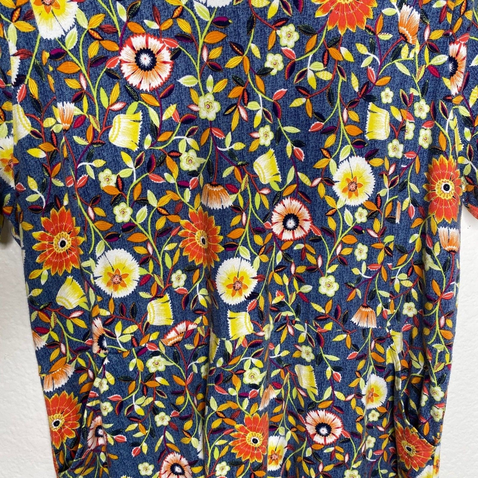 J Jill womens artsy fairy floral midi dress stretch pockets summer mature L