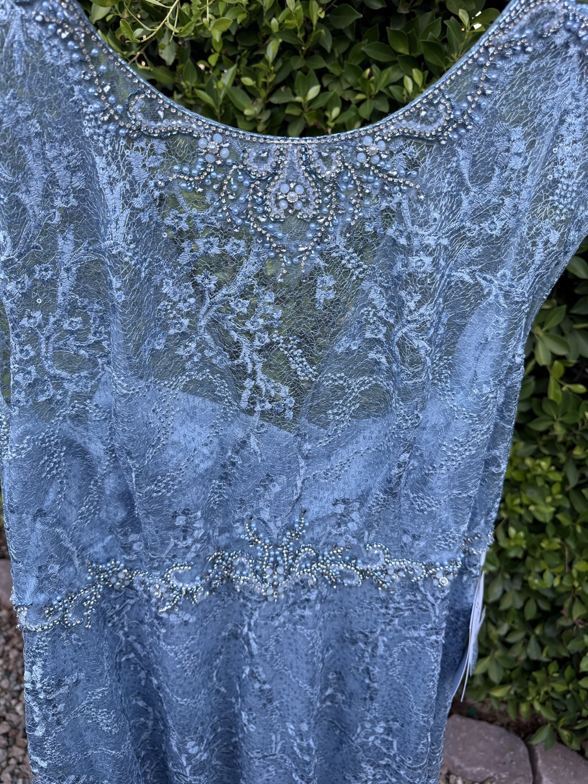 Mac Duggal 79430 Embroidered Cap Sleeve A Line Gown Slate Blue NWT 16 Beaded
