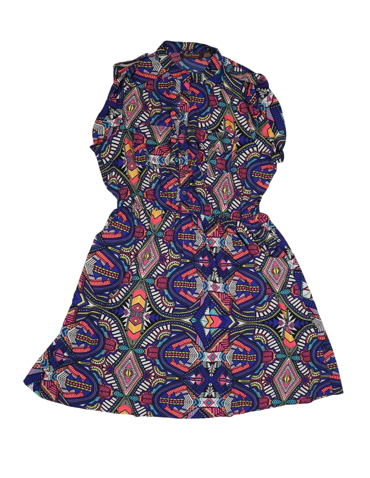 Speed Control Shirt Dress Womens 2X Multicolor Collared Short Sleeve Boho Tribal