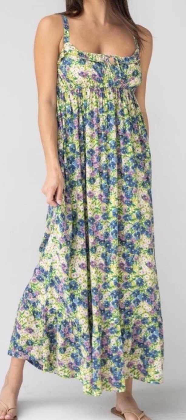 Natural Life Flowy Elizabeth Floral Maxi Dress M adjustable straps Cottage Boho