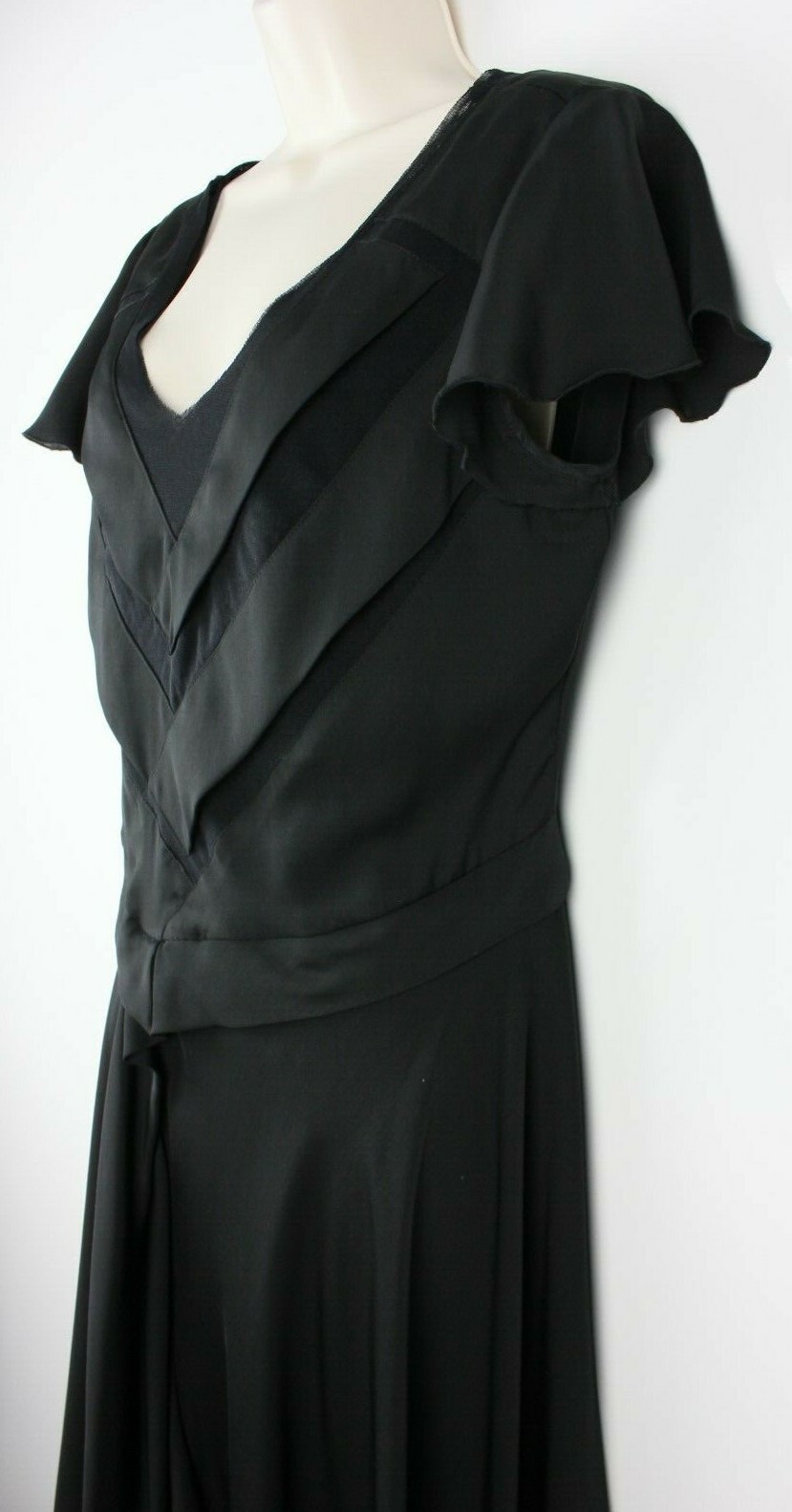 Leona Edmiston Womens Cap Sleeve V-Neck Dress Sz 12 Black Back Zip Nylon Blend