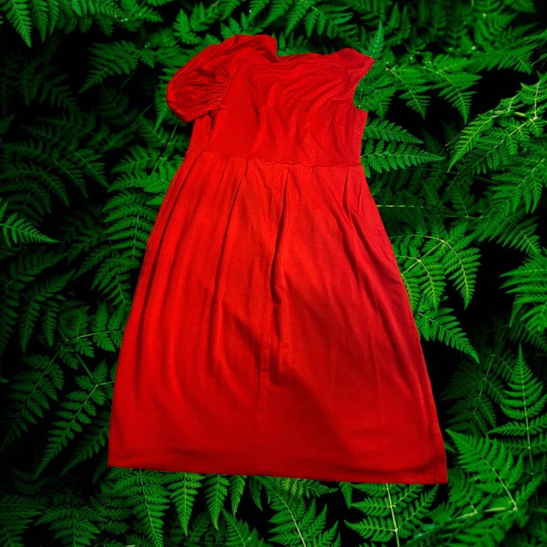 Trina Turk Bright Red Tie Shoulder High Stretch Midi Dress Size 2