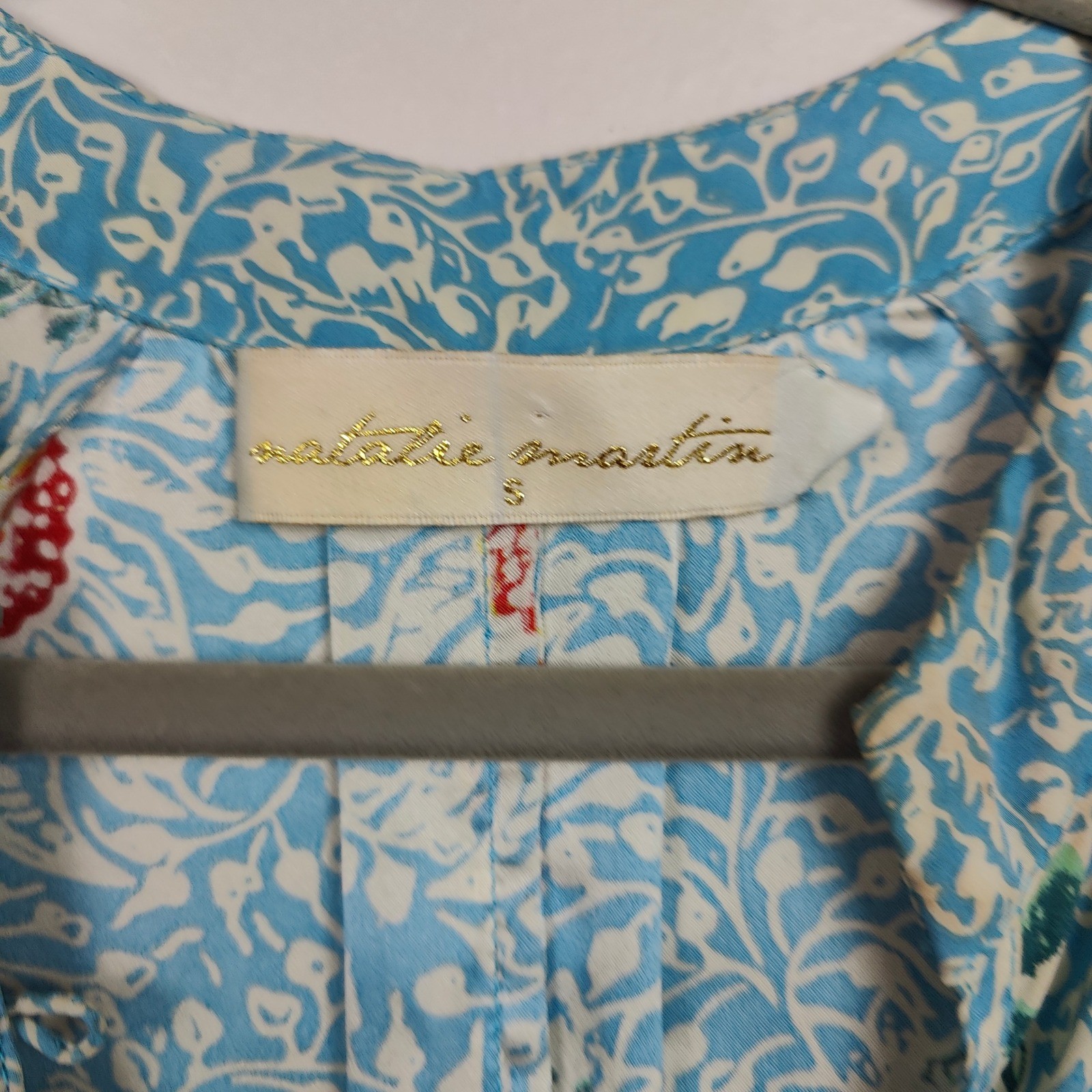 Natalie Martin Silk Dress Women Small Blue Floral Print Maxi Bohemian Australia