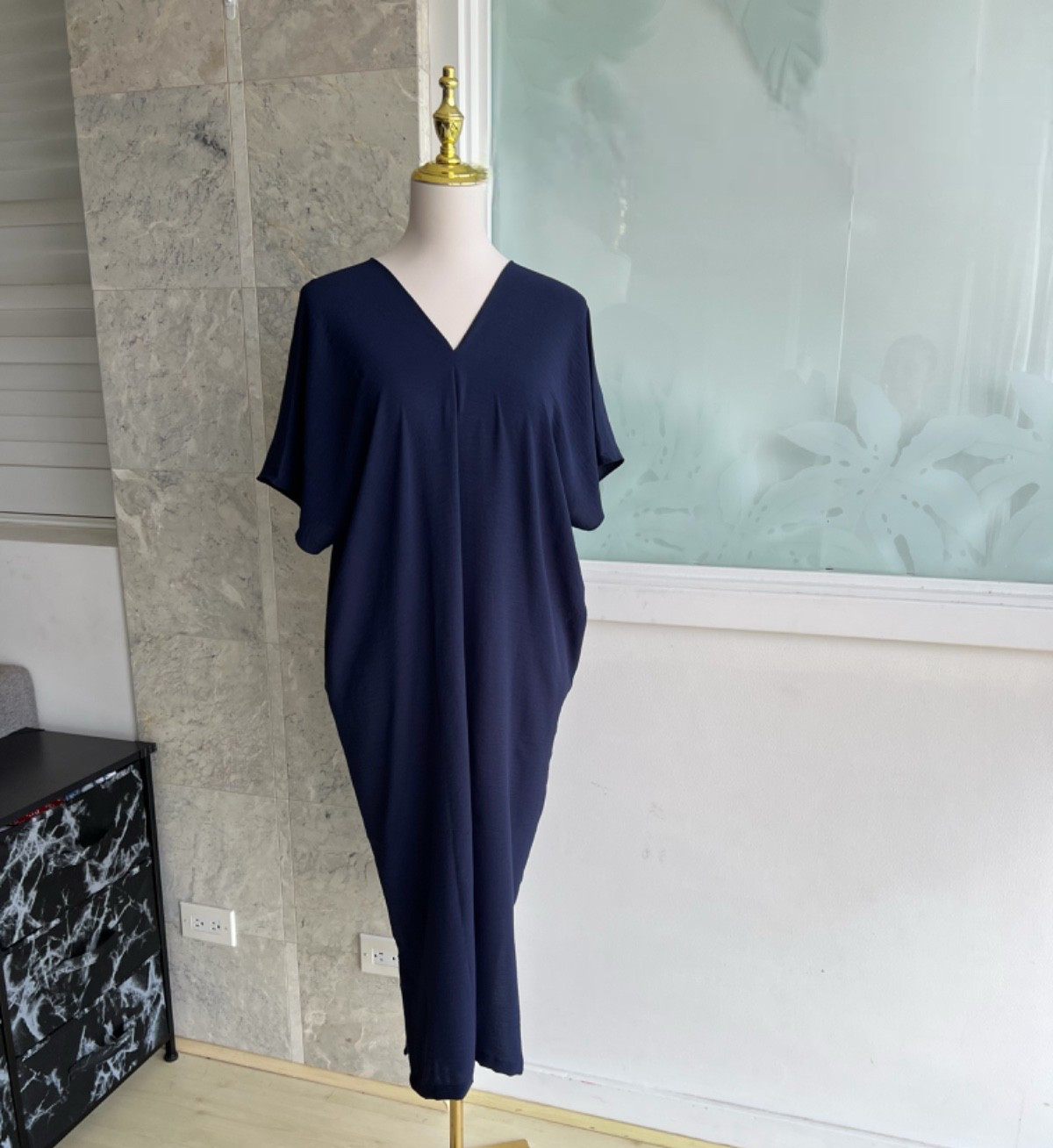 0051/ Navy Color Kaftan Crinkle Airflow