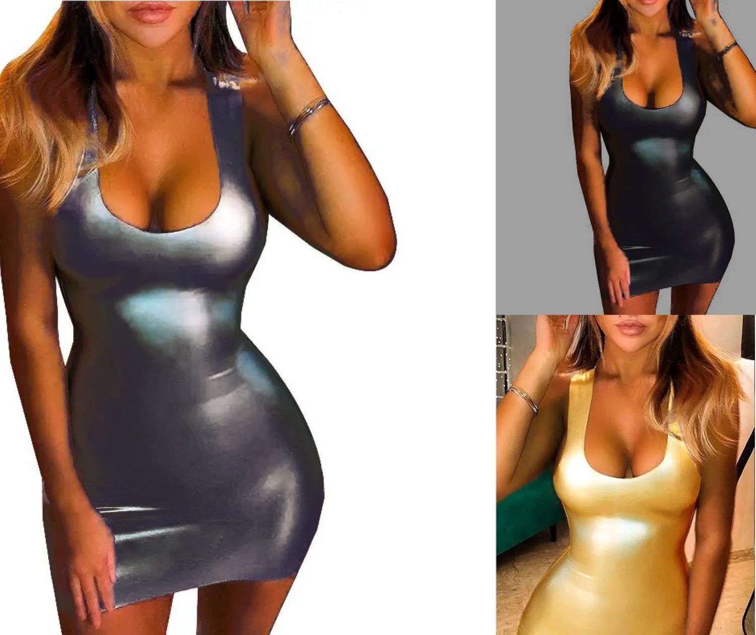 Metallic Lycra Mini Bodycon Dress Sizes M L XL