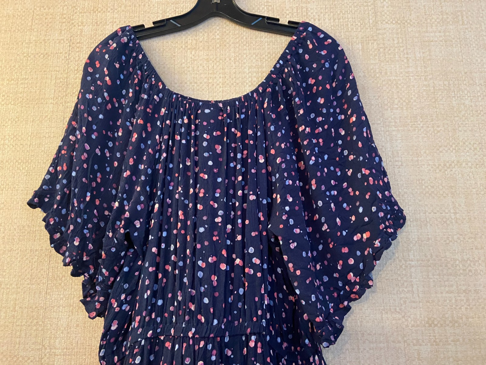 Studio B by Bobeau flutter sleeve maxi dress size L blue w/geometric dot print