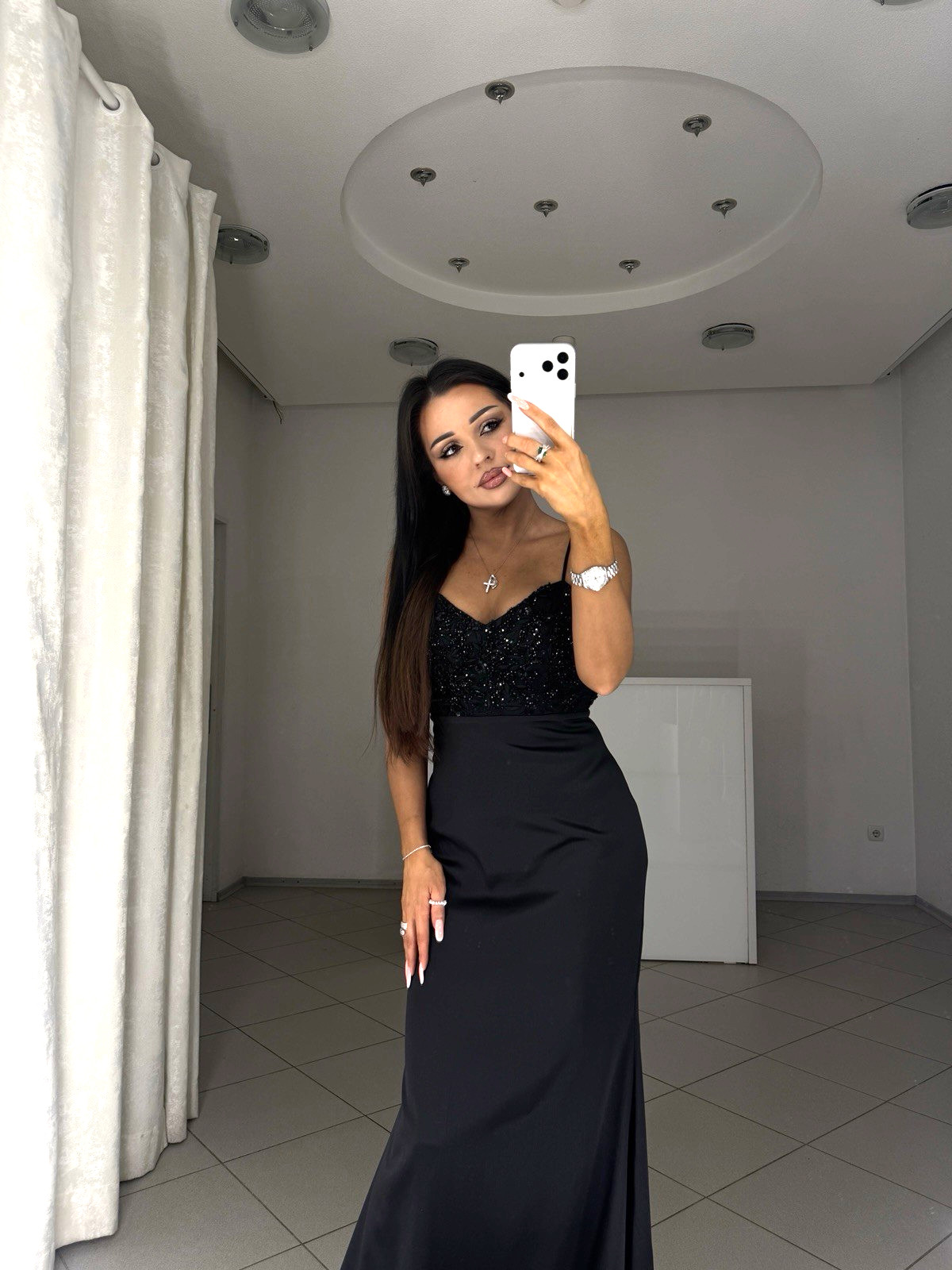 Black Maxi Dress with Beaded Embroidery XS-XL