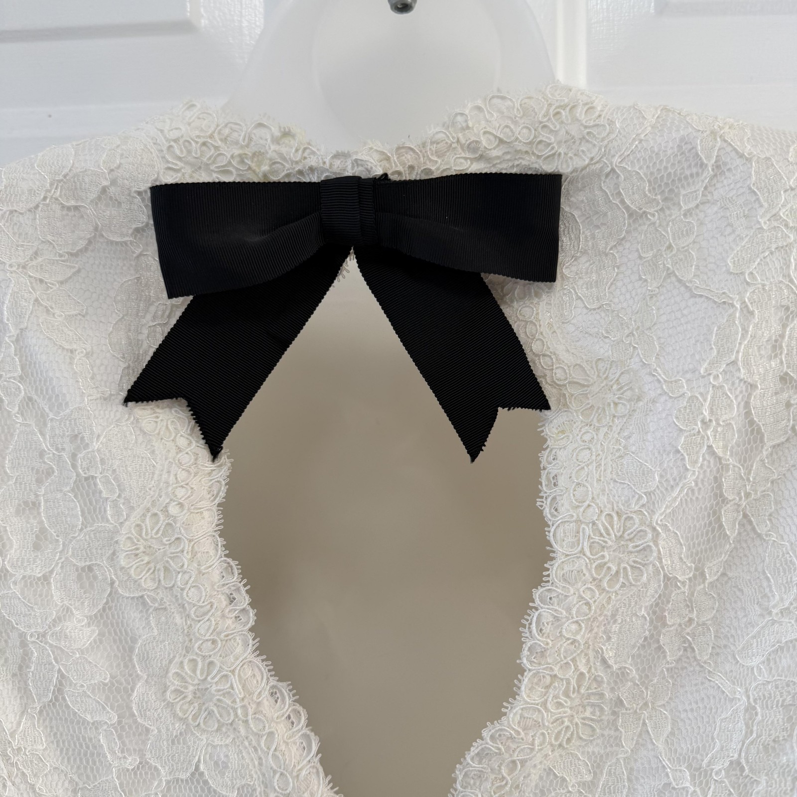 Vintage Bill Blass Evening Dress Womens 10 White Lace Black Bow Open Back 90s