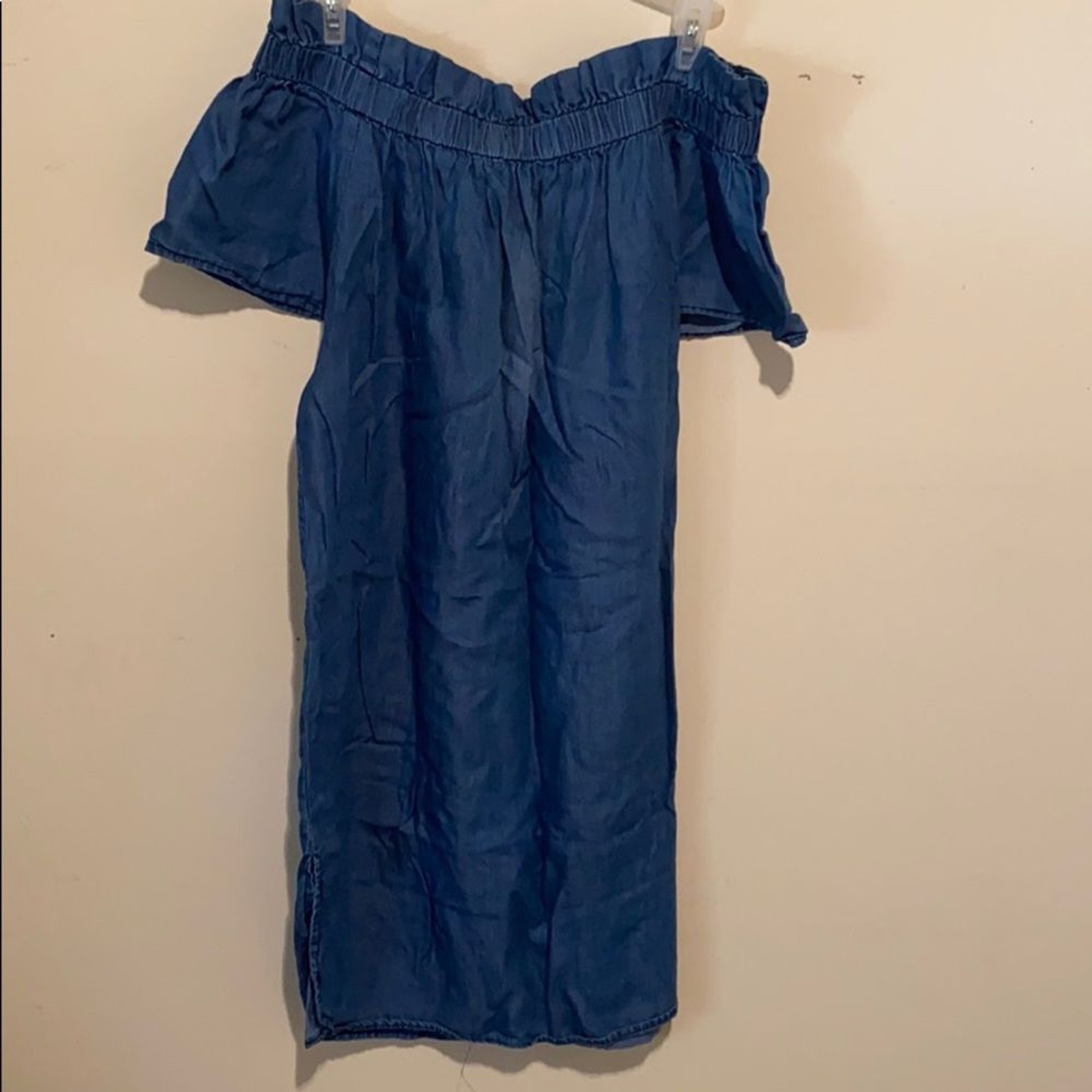 Style Envy Chambray Off Shoulder Dress Women’s Size Small 100% Tencel Blue