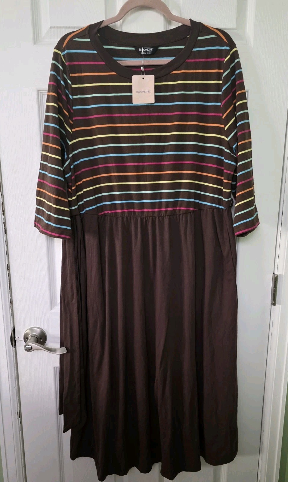 BloomChic Colorful Stripe Stretchy Waist Midi Dress Pockets 18-20/2X NWT