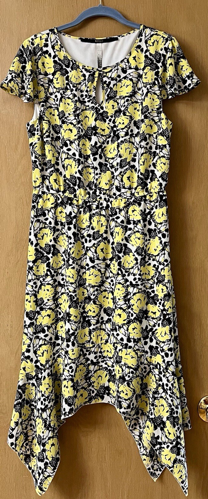 Kensie Fairy Dress Butterfly Sz M Graphic Print Short Sleeve Yellow Black Summer
