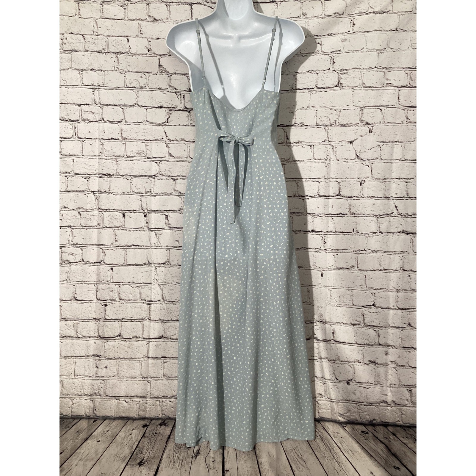 Brandy Melville Floral Maxi Dress Light Blue Ditsy Flower Adjustable Strap OS