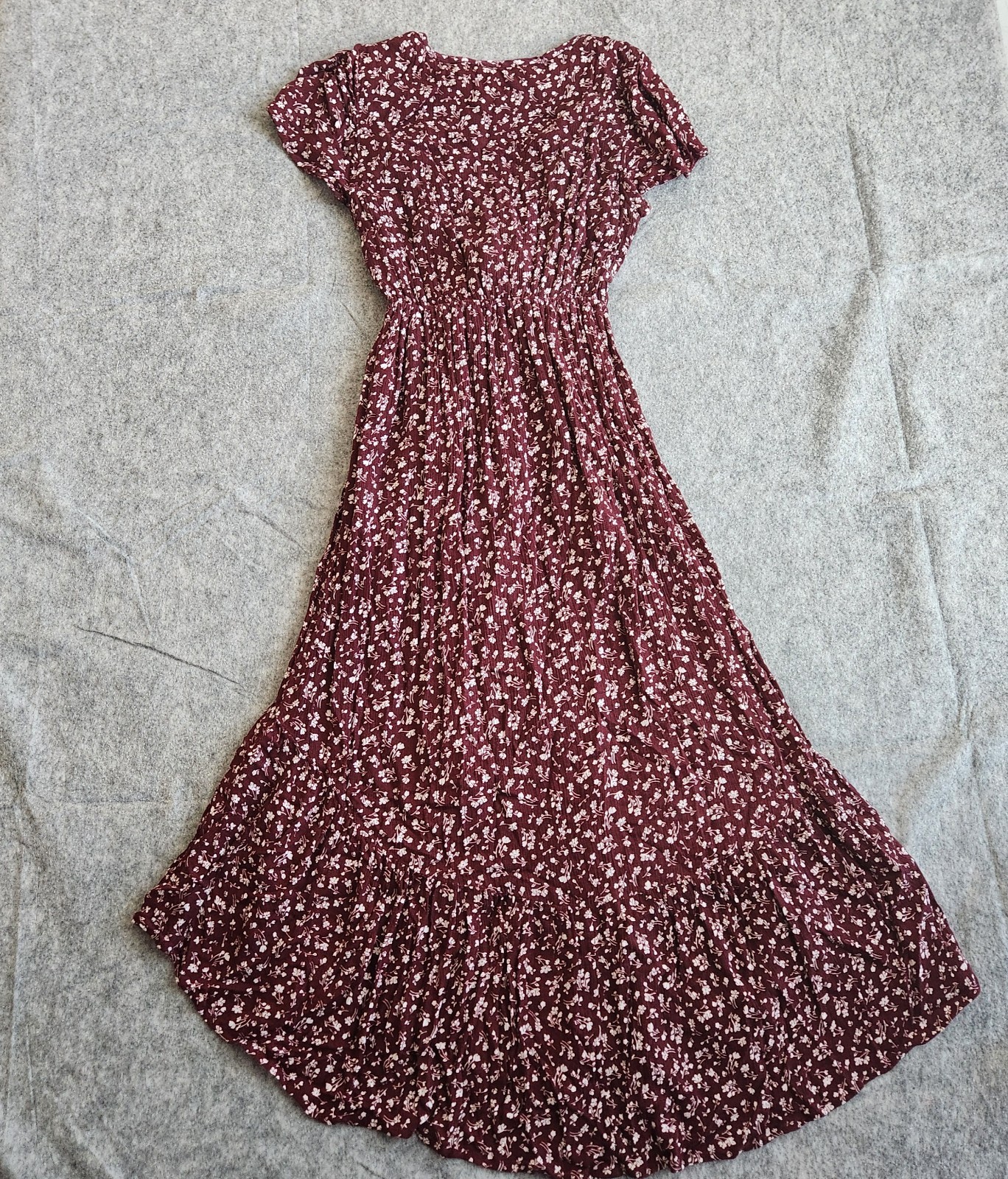 Abercrombie & Fitch High Low Button Front Bow Cottagecore Dress M Burgundy Fairy