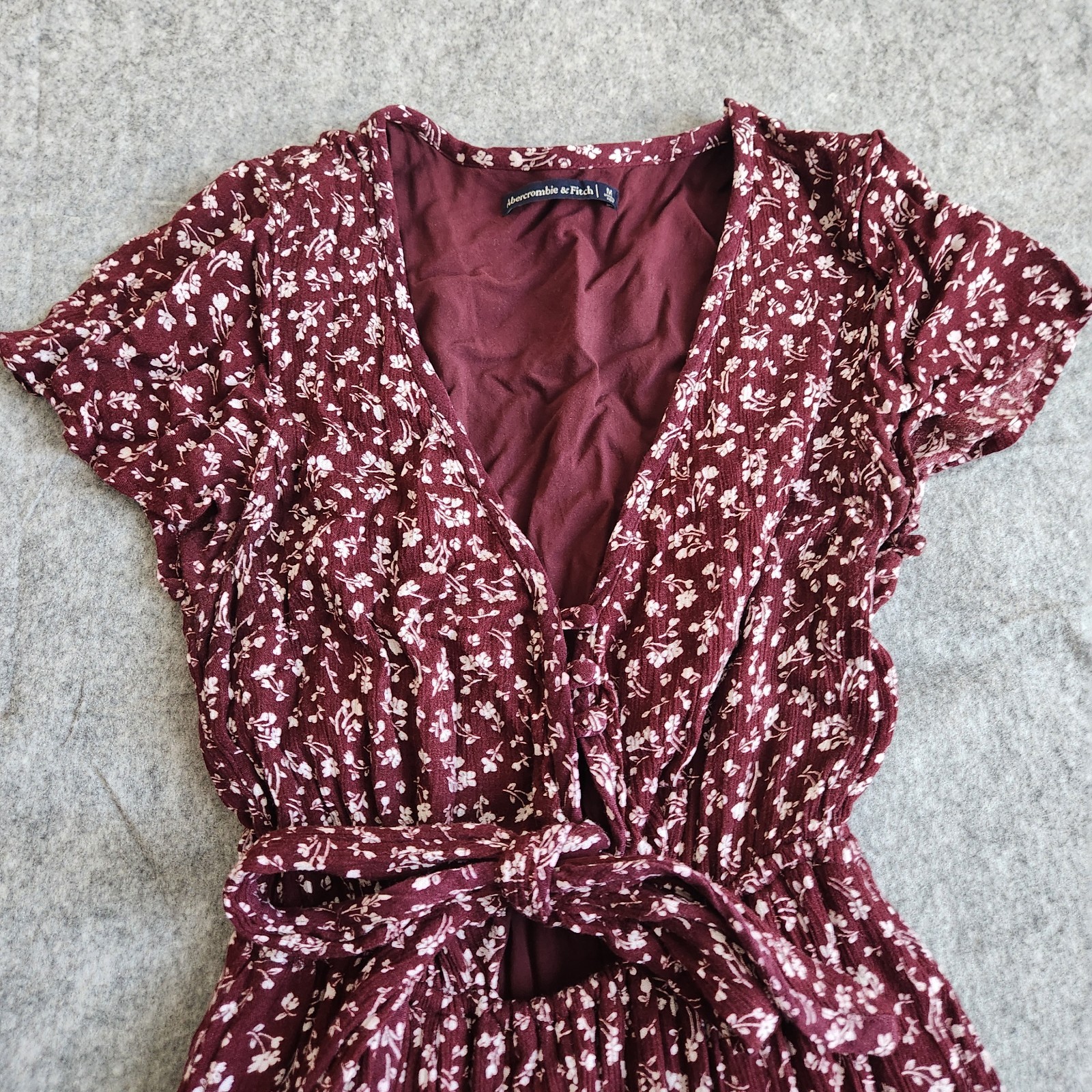 Abercrombie & Fitch High Low Button Front Bow Cottagecore Dress M Burgundy Fairy