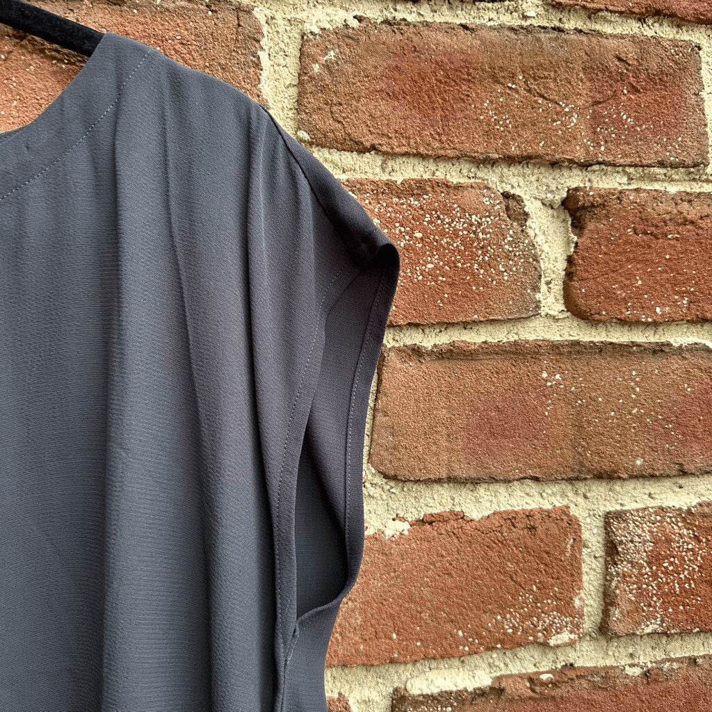 Eileen Fisher $248 Charcoal Gray Bateau Neck Midi Tunic Dress Tencel Lyocell XS