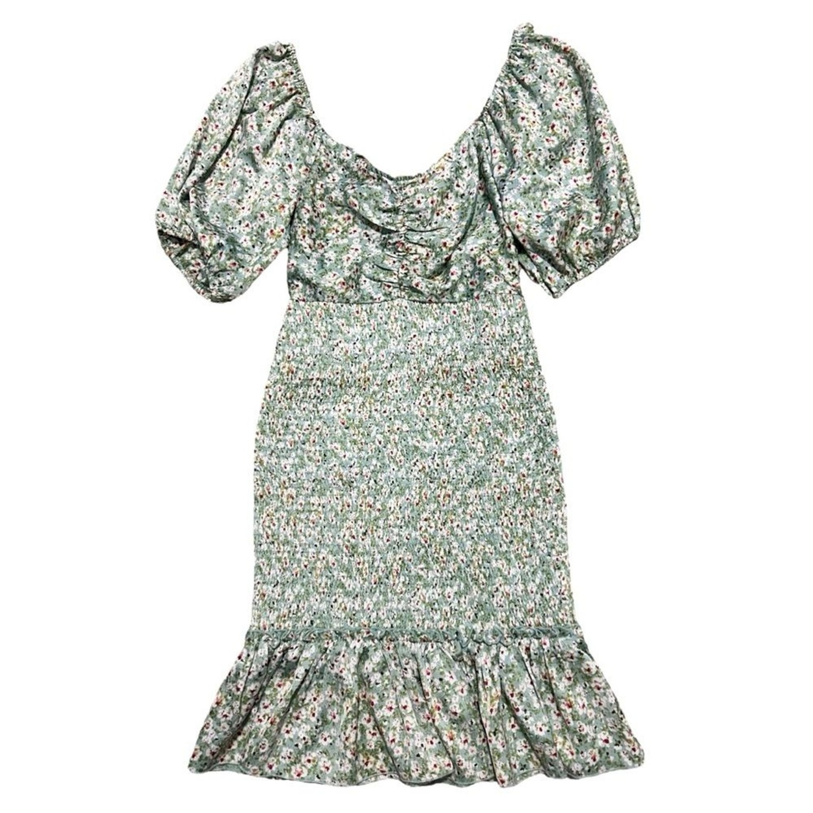 LUCY PARIS NWOT Green Ditsy Floral Puff Sleeve Smocked Mini Dress XS