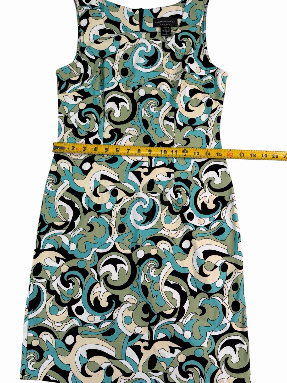 Connected Apparel Abstract Sheath Knee Dress Sleeveless Round Neck Blue 6