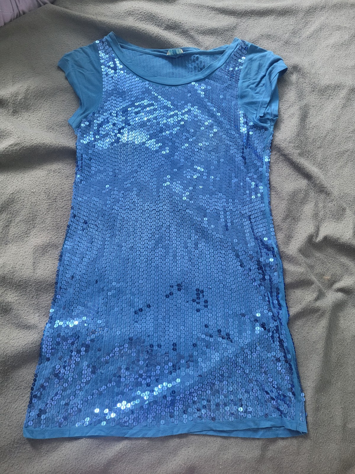Oasis Royal Blue Sequin Mini Dress Long Top Flapper gatsby 20s disco UK 8