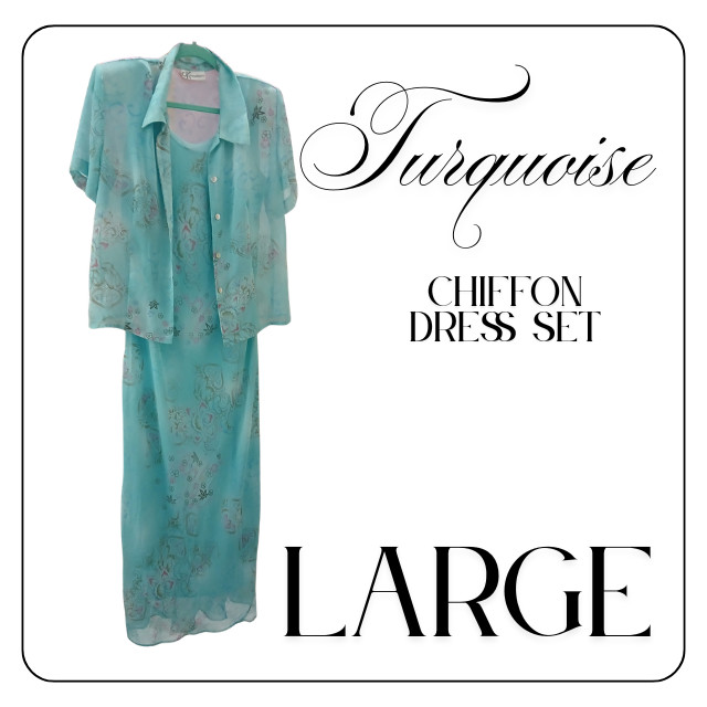 Dressbarn Jacket Dress Set Womens 12 Blue Floral Chiffon Maxi Formal Wedding