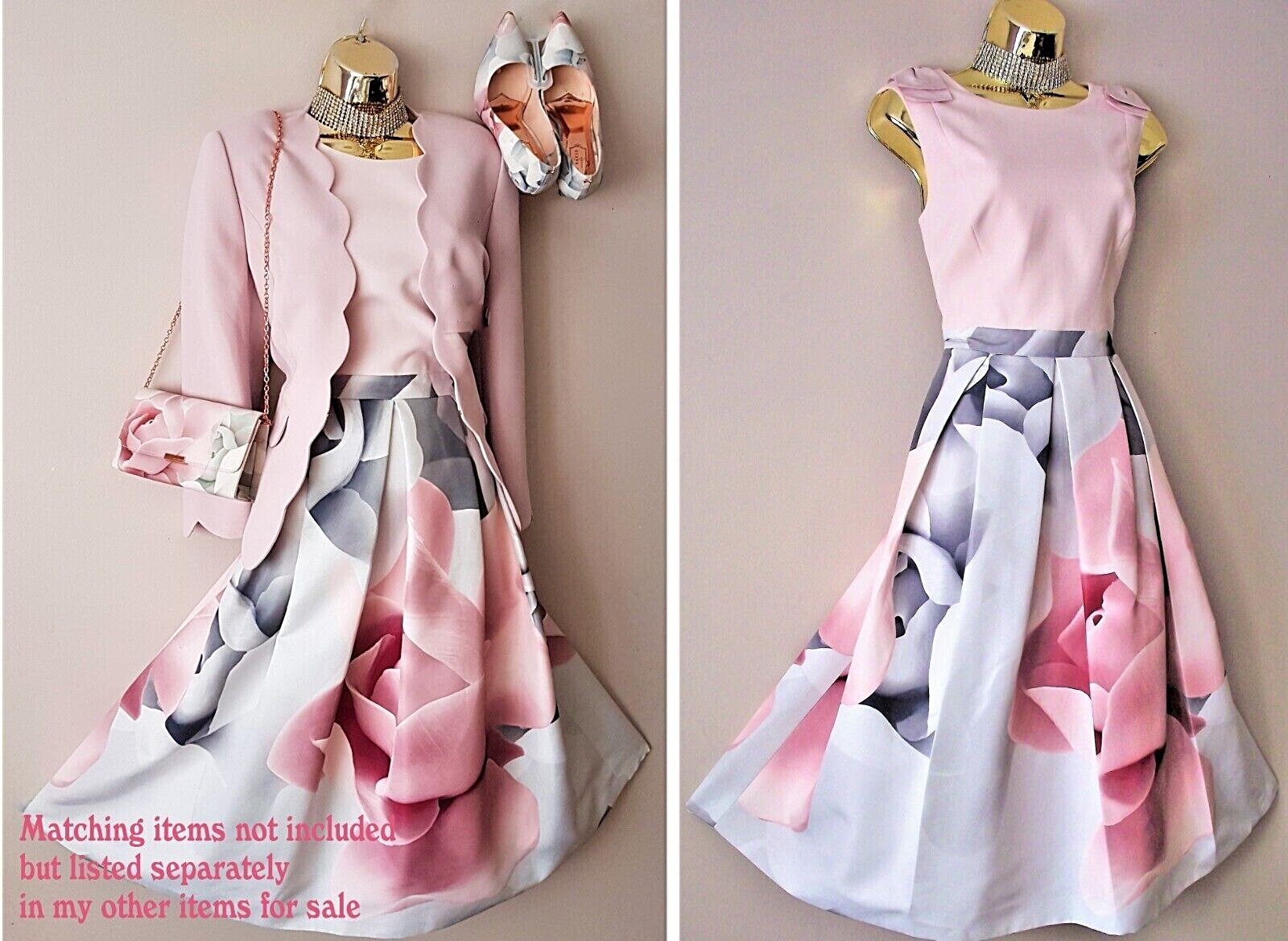 Bnwt Ted Baker Pink Riina Porcelain Rose Fit Flare Evening Dress 12 TB3*Bag Lstd