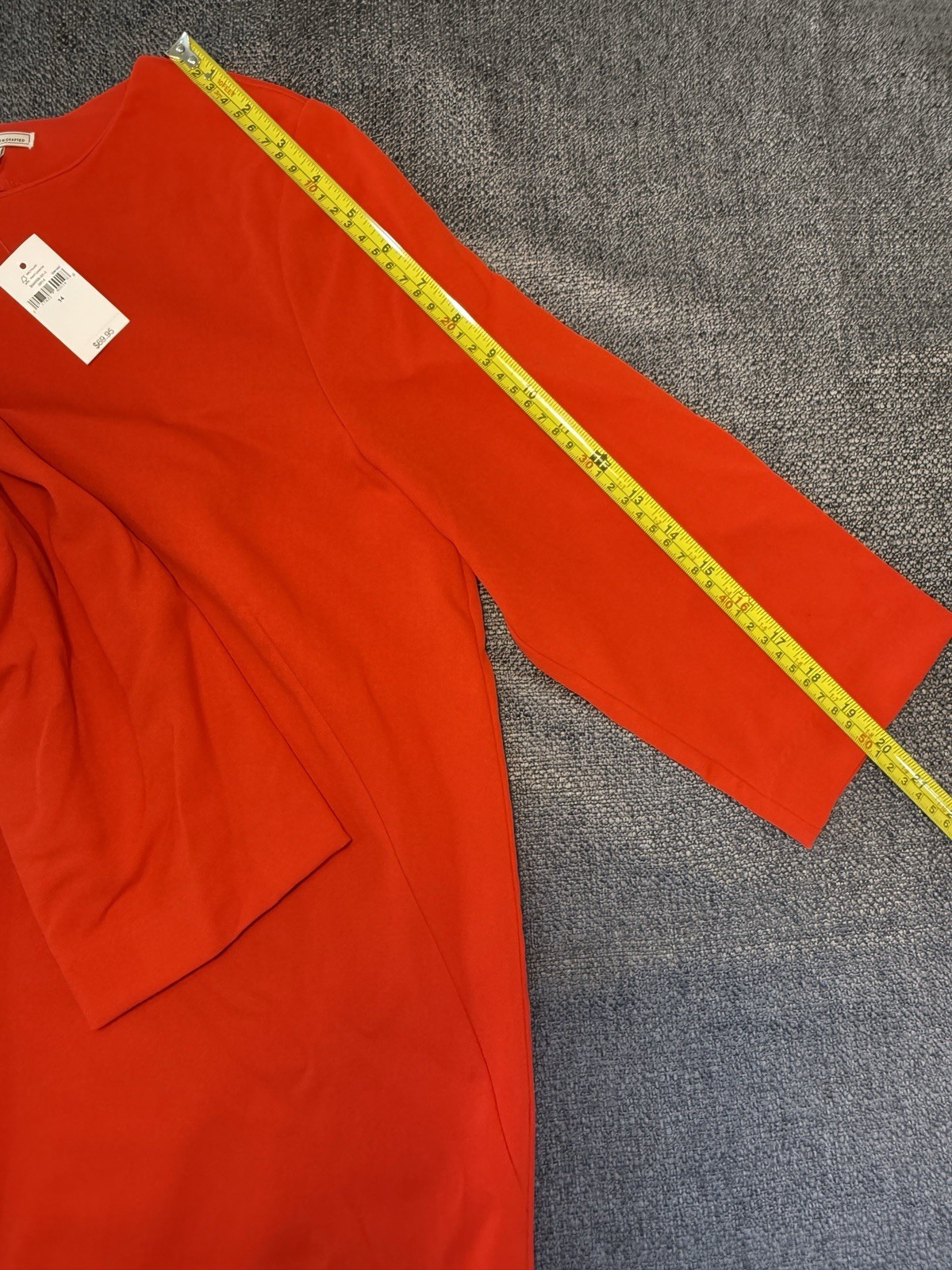 Gap Red Solid Shift Dress Round Neck 3/4 Sleeve Knee Zip Regular Size 14