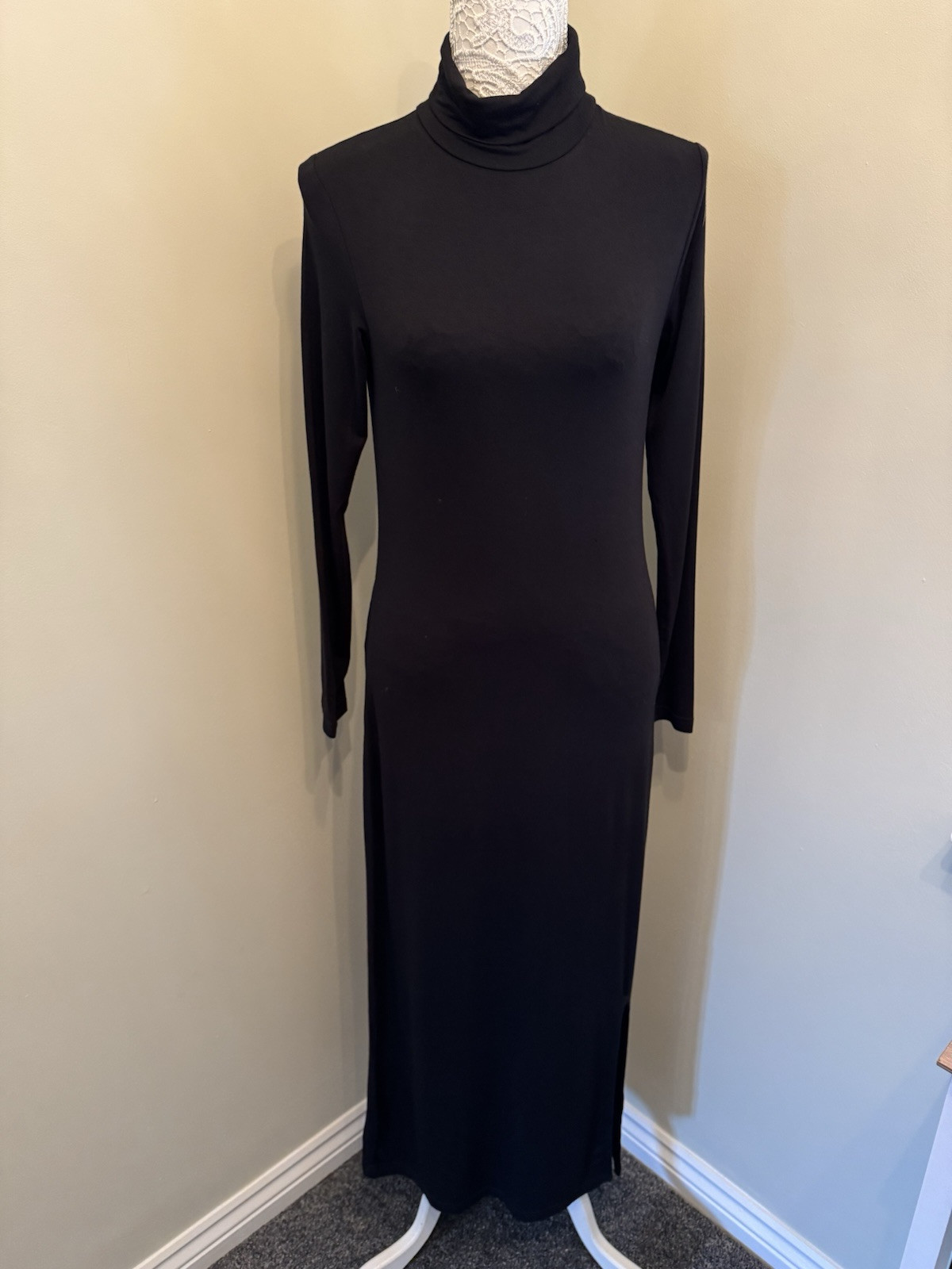VERY LADIES BLACK TURTLENECK LONG SLEEVED JERSEY MAXI DRESS UK SIZE 6 BNWT