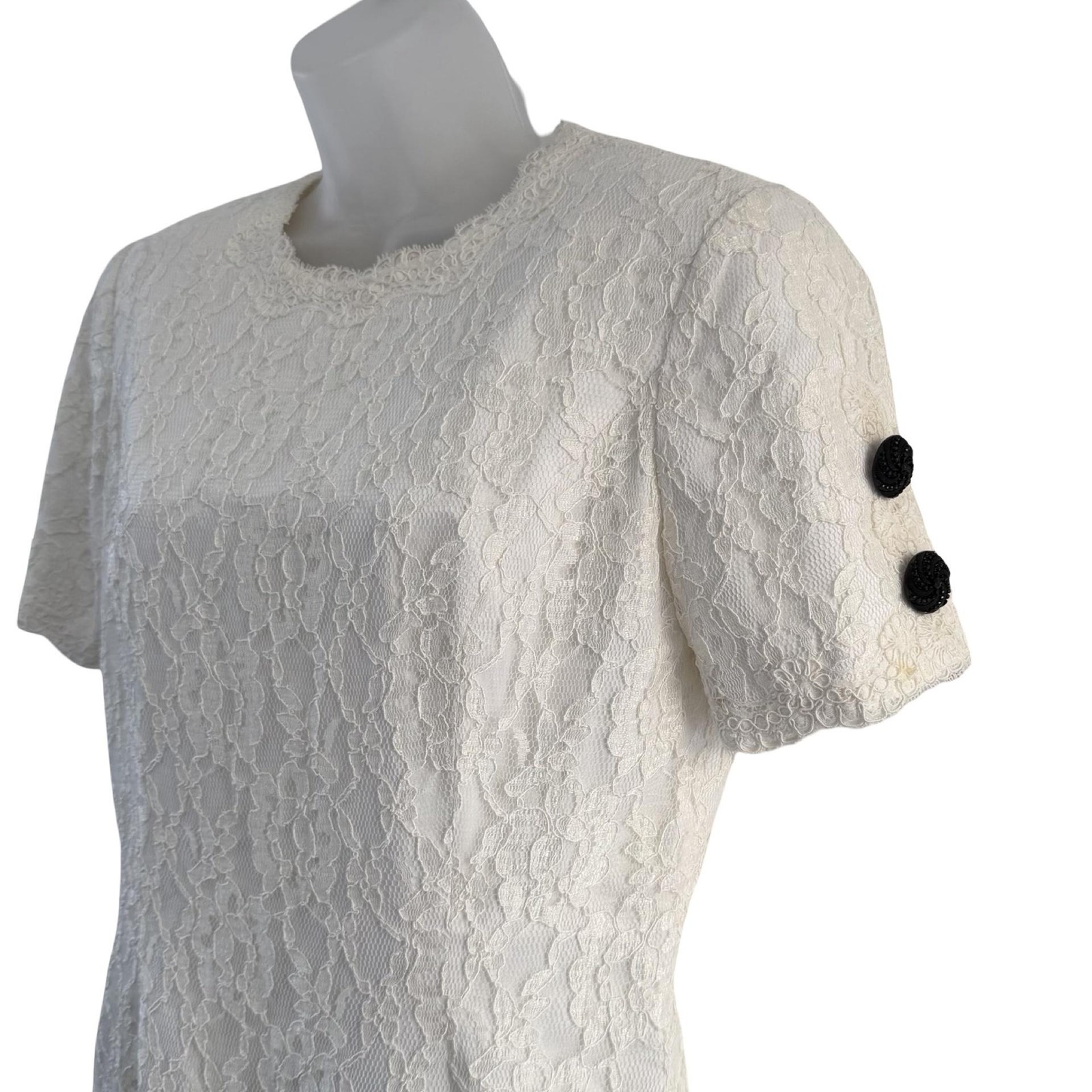 Vintage Bill Blass Evening Dress Womens 10 White Lace Black Bow Open Back 90s