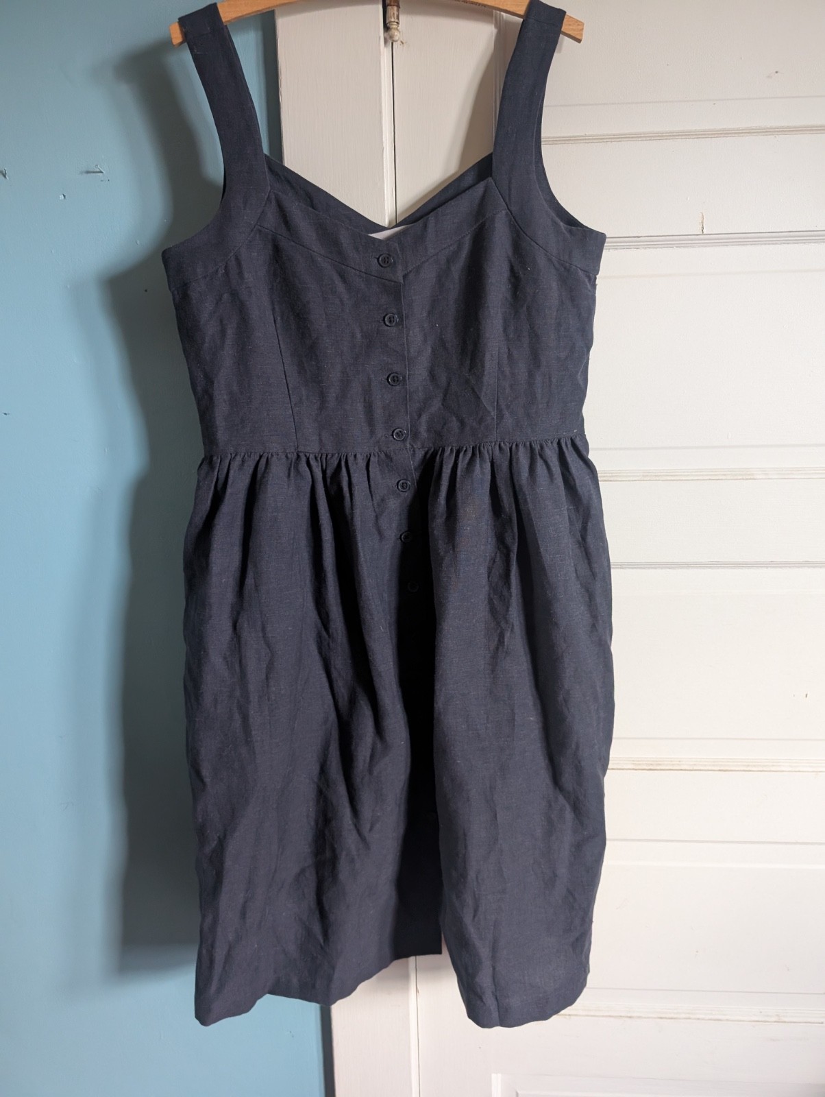 Liz Alig Mia Linen Dress in Navy. Size L